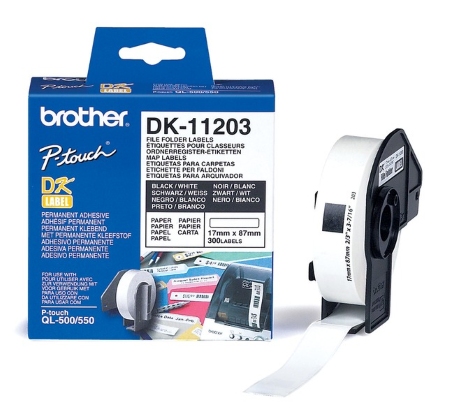 Nhãn Brother DK11203, Black on White, khổ rộng 17mm x 87mm, 300 nhãn